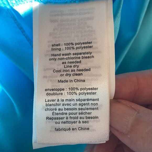 David’s Bridal Turquoise Strapless Pleated Waistband Shark Hem Party Dress Sz 10 - Picture 15 of 16